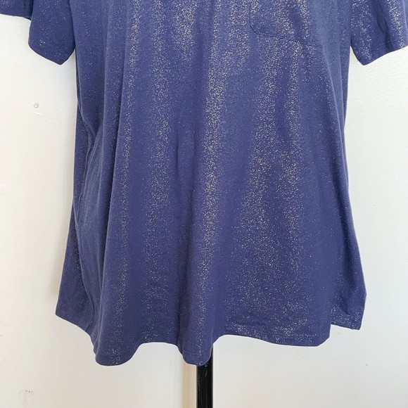 BCG Womens Blouse Top Blue Metallic V Neck Tee Size Plus 1X Short Sleeve NWT - Picture 4 of 12